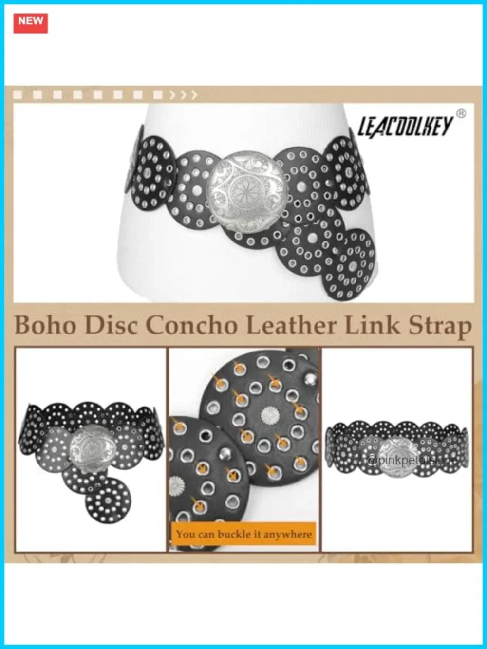 Faux Leather Western Disc Belt Wide Boho Cowgirl Belt